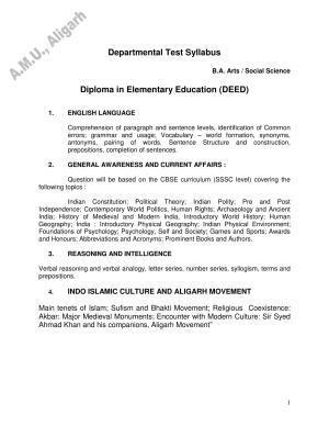 AMU Entrance Exam: Diploma in Elementary Education (DEED) Syllabus