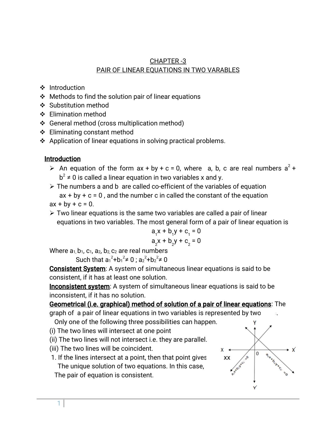 JKBOSE Class 10 Maths: Chapter 3rd Pair of linear equation in two variables Question Bank - Page 1