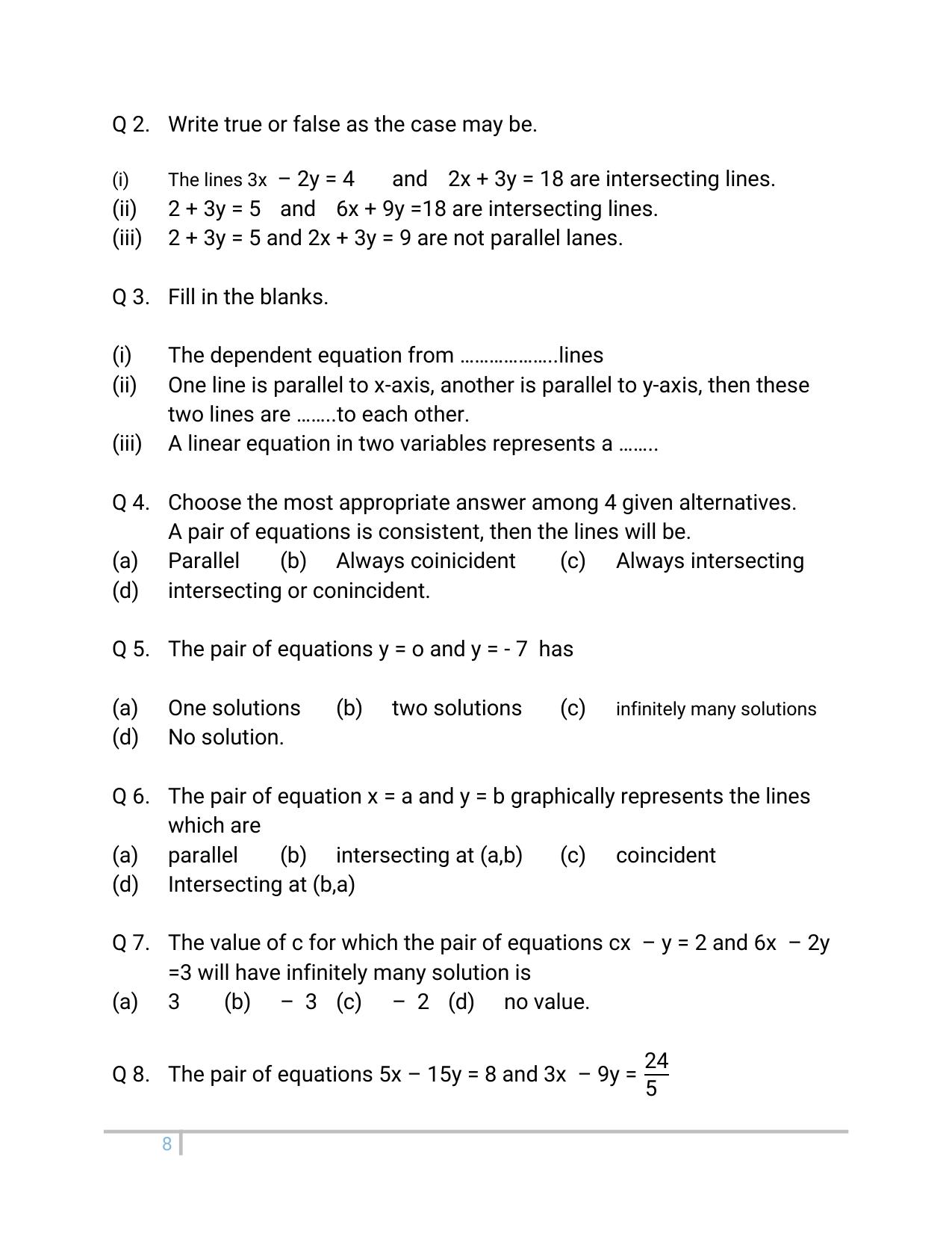 JKBOSE Class 10 Maths: Chapter 3rd Pair of linear equation in two variables Question Bank - Page 8