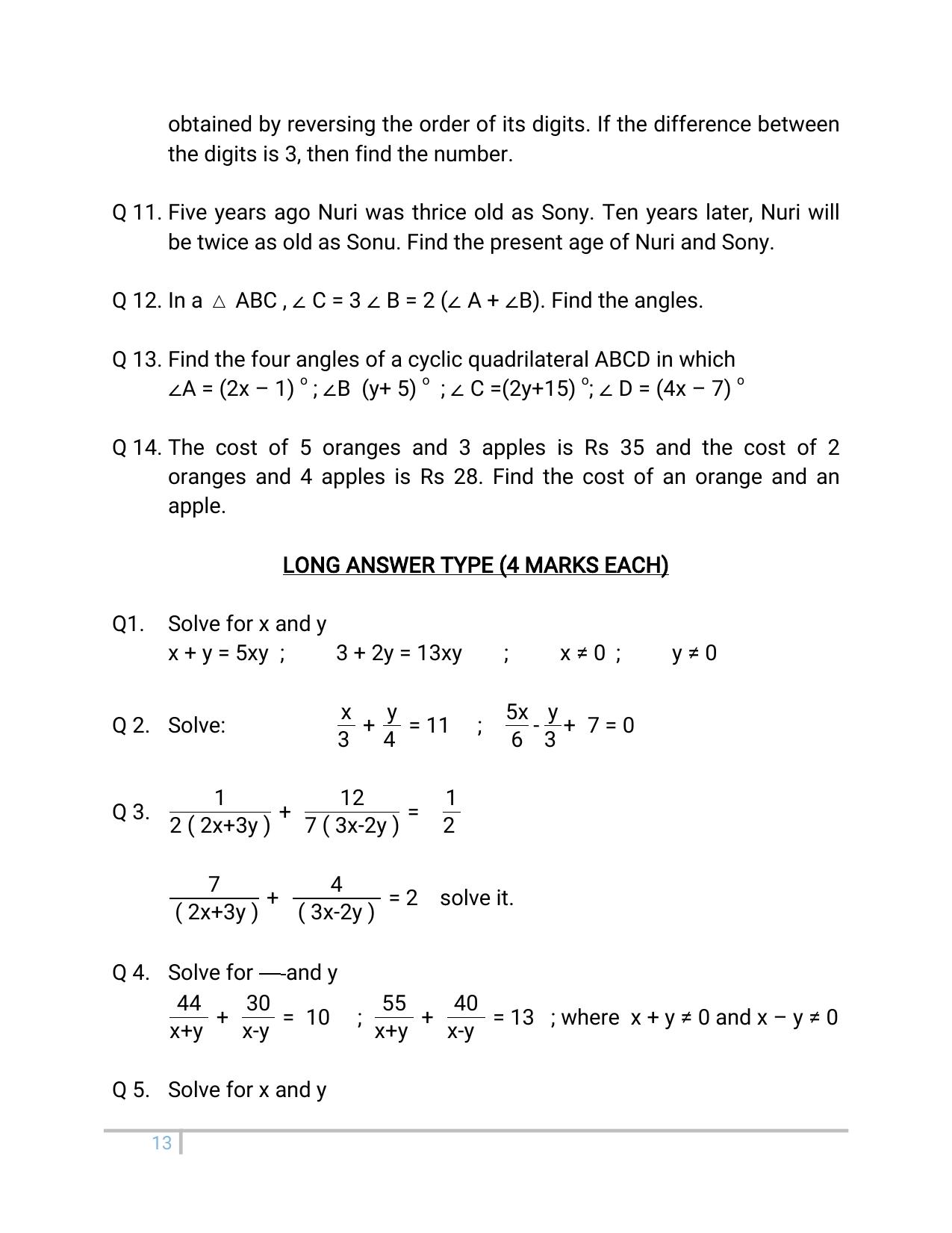 JKBOSE Class 10 Maths: Chapter 3rd Pair of linear equation in two variables Question Bank - Page 13