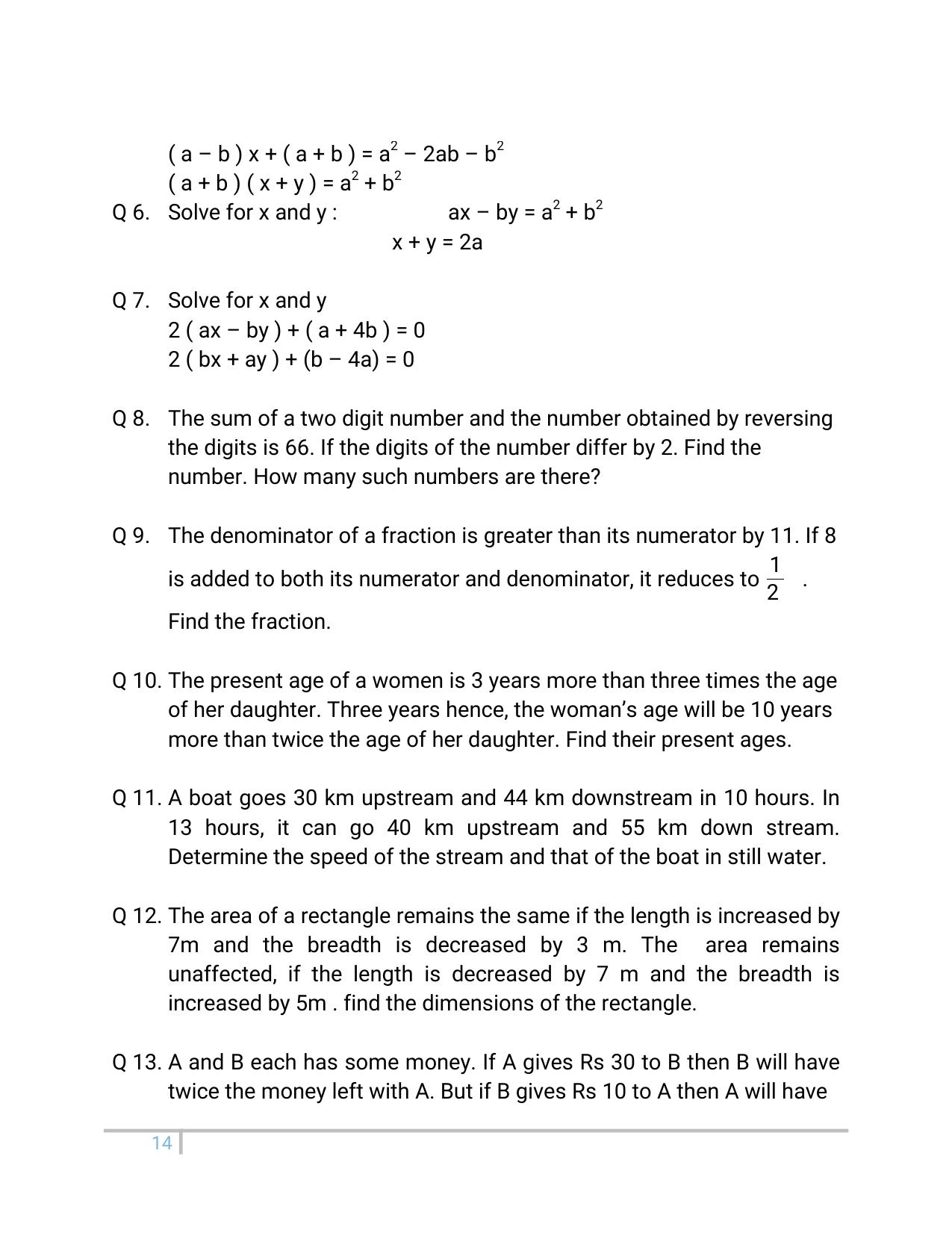 JKBOSE Class 10 Maths: Chapter 3rd Pair of linear equation in two variables Question Bank - Page 14