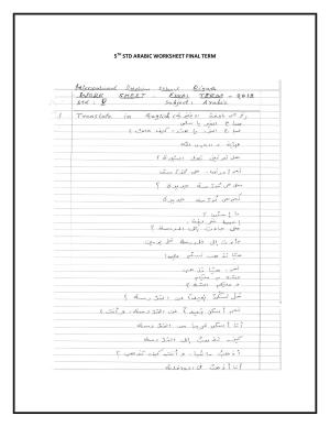 Worksheet for Class 5 Arabic Assignment 6