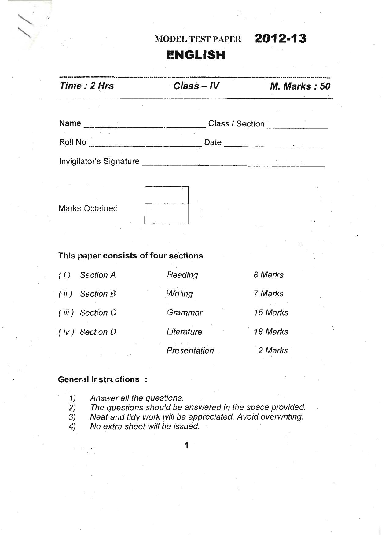 Worksheet for Class 4 English Assignment 14 - Page 1