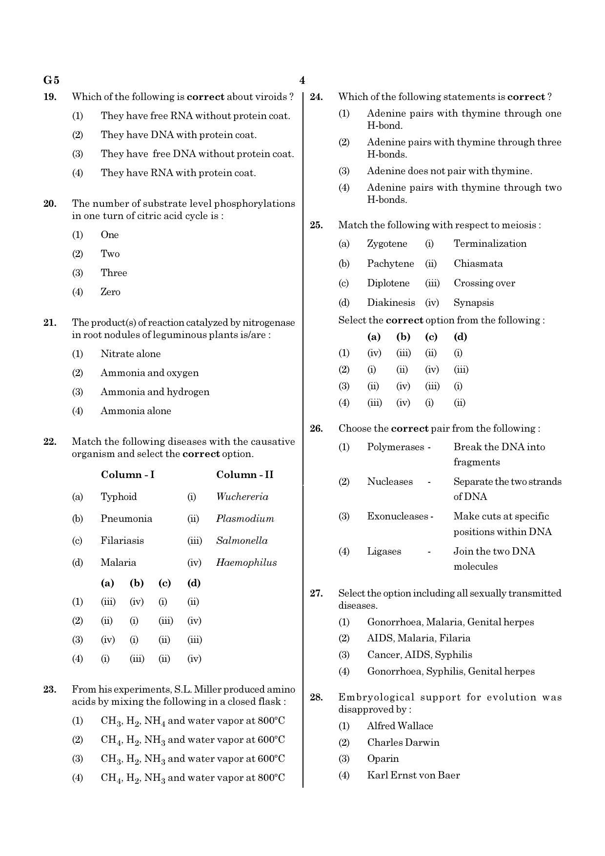 NEET G5 2020 Question Paper - Page 4