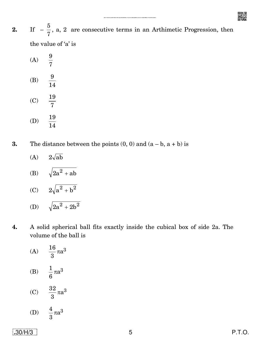 CBSE Class 10 30-C-3 - Maths (Standard) 2020 Compartment Question Paper - Page 5