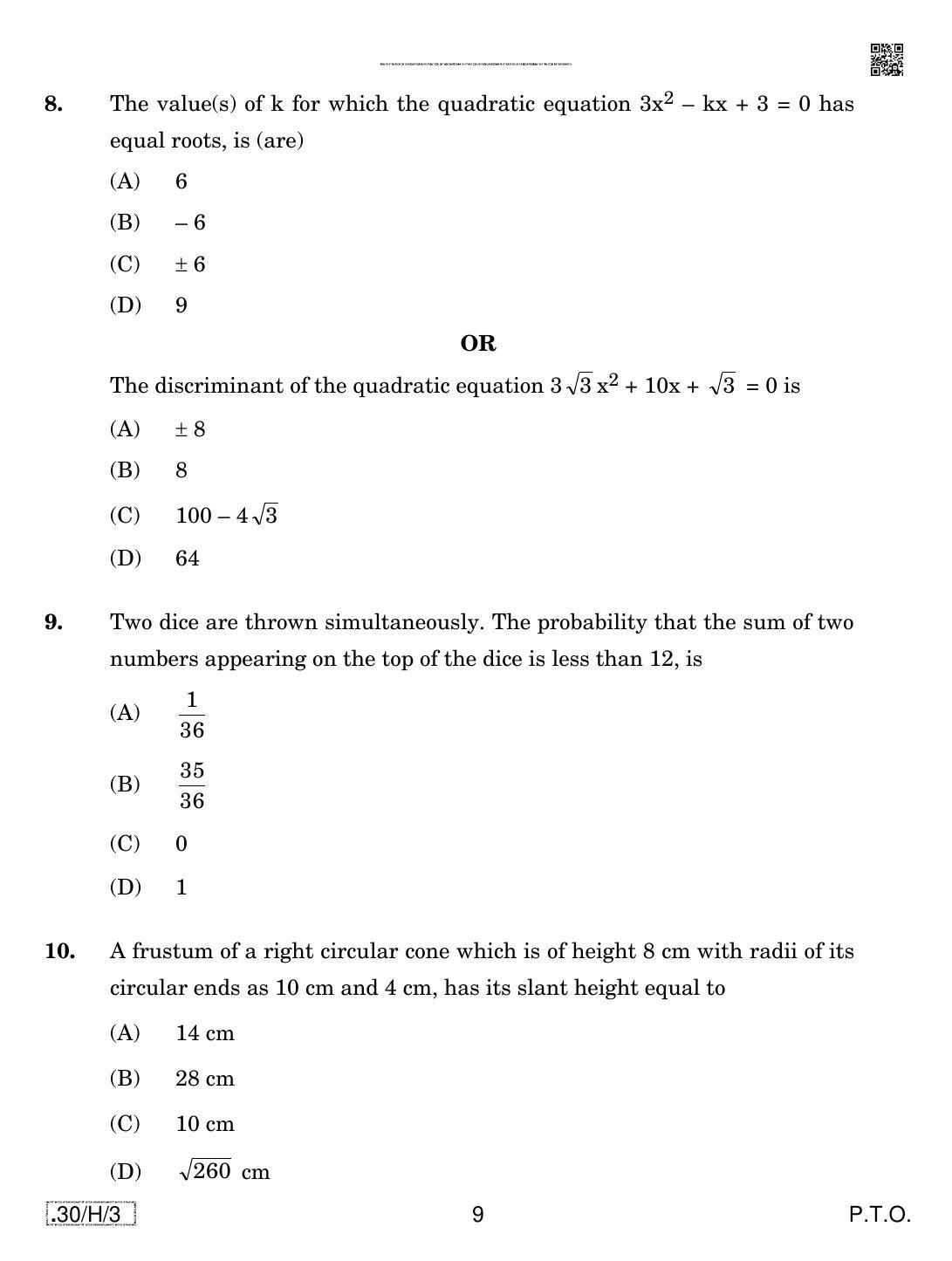 CBSE Class 10 30-C-3 - Maths (Standard) 2020 Compartment Question Paper - Page 9