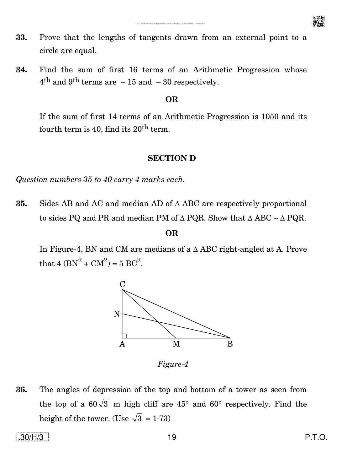CBSE Class 10 30-C-3 - Maths (Standard) 2020 Compartment Question Paper - Page 19