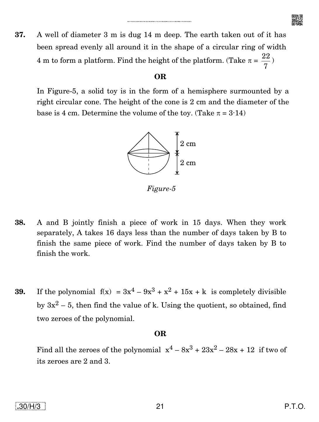 CBSE Class 10 30-C-3 - Maths (Standard) 2020 Compartment Question Paper - Page 21