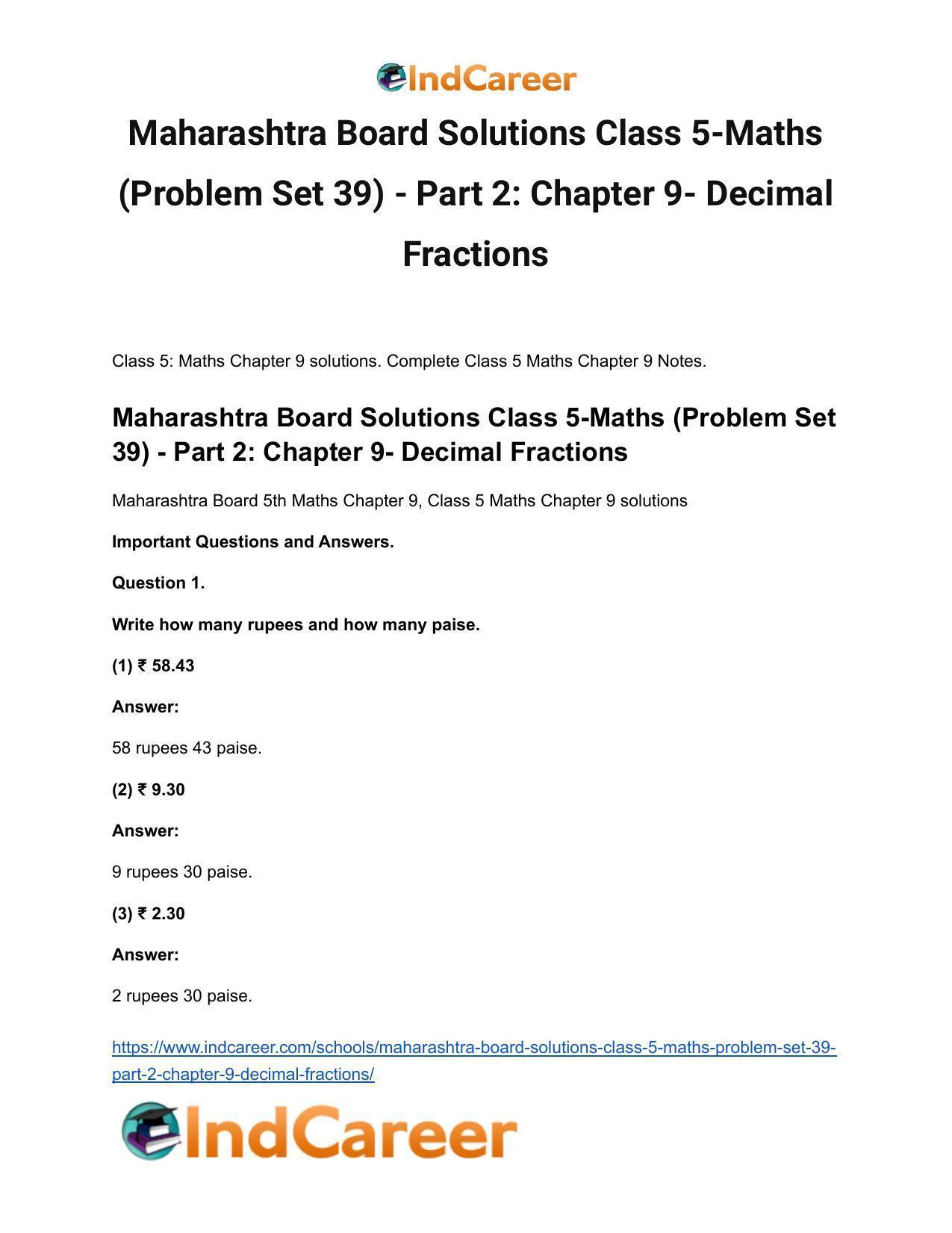 Maharashtra Board Solutions Class 5-Maths (Problem Set 39) - Part 2: Chapter 9- Decimal Fractions - Page 2
