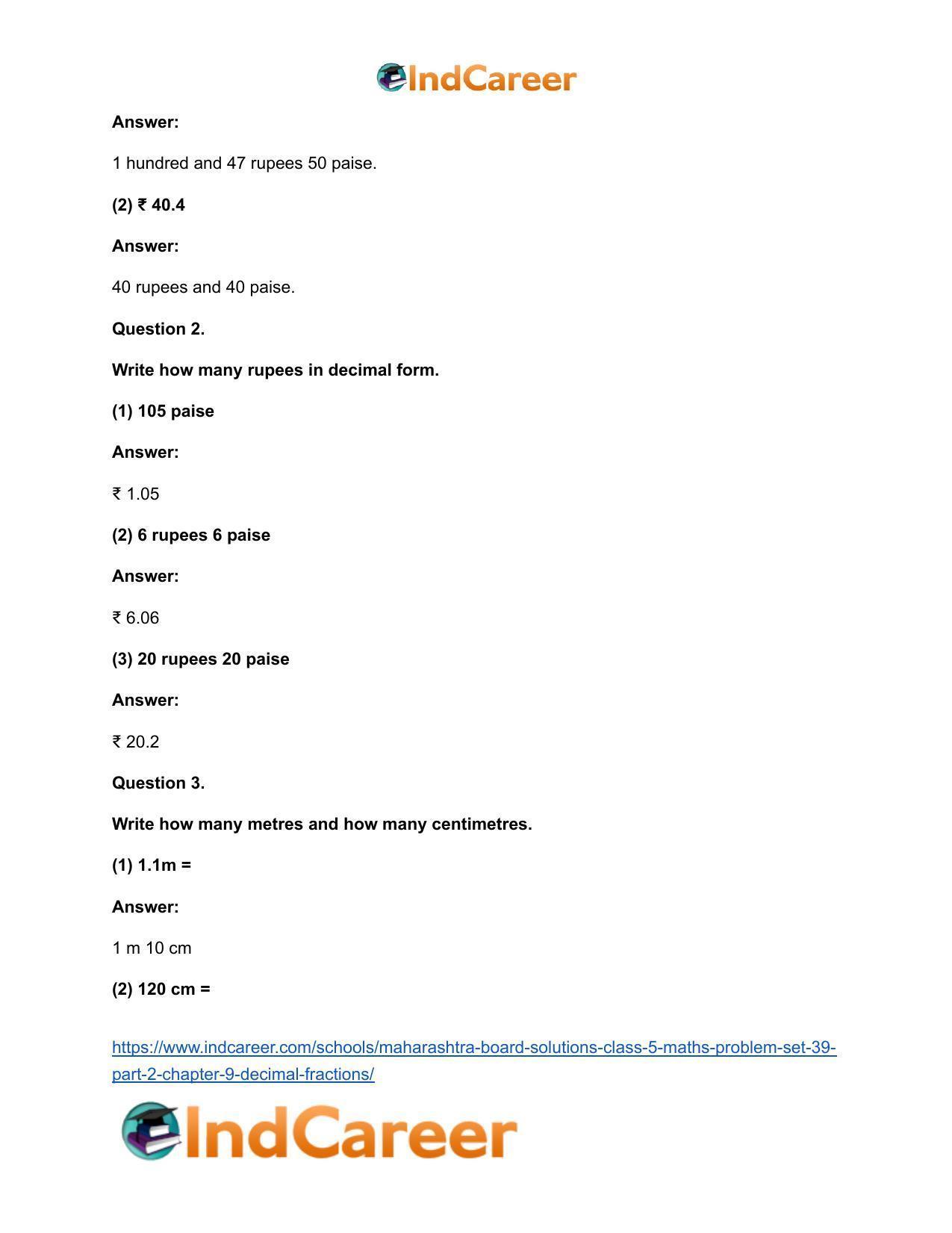 Maharashtra Board Solutions Class 5-Maths (Problem Set 39) - Part 2: Chapter 9- Decimal Fractions - Page 8
