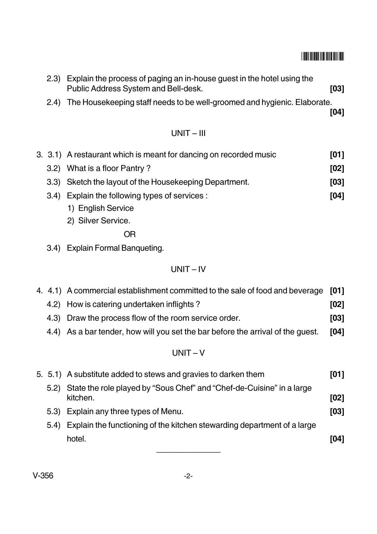 Goa Board Class 12 Introduction to Hospitality Industry  Voc 356 New Pattern (March 2018) Question Paper - Page 2
