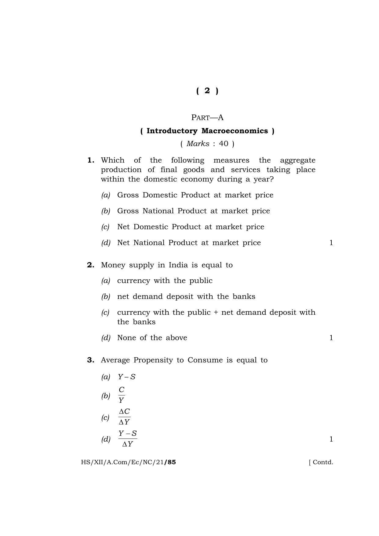 Meghalaya Board (MBOSE) Class 12 ECONOMICS (New Course) (HS-XII-A.Com-Ec-NC-21) 2021 Question Paper - Page 2