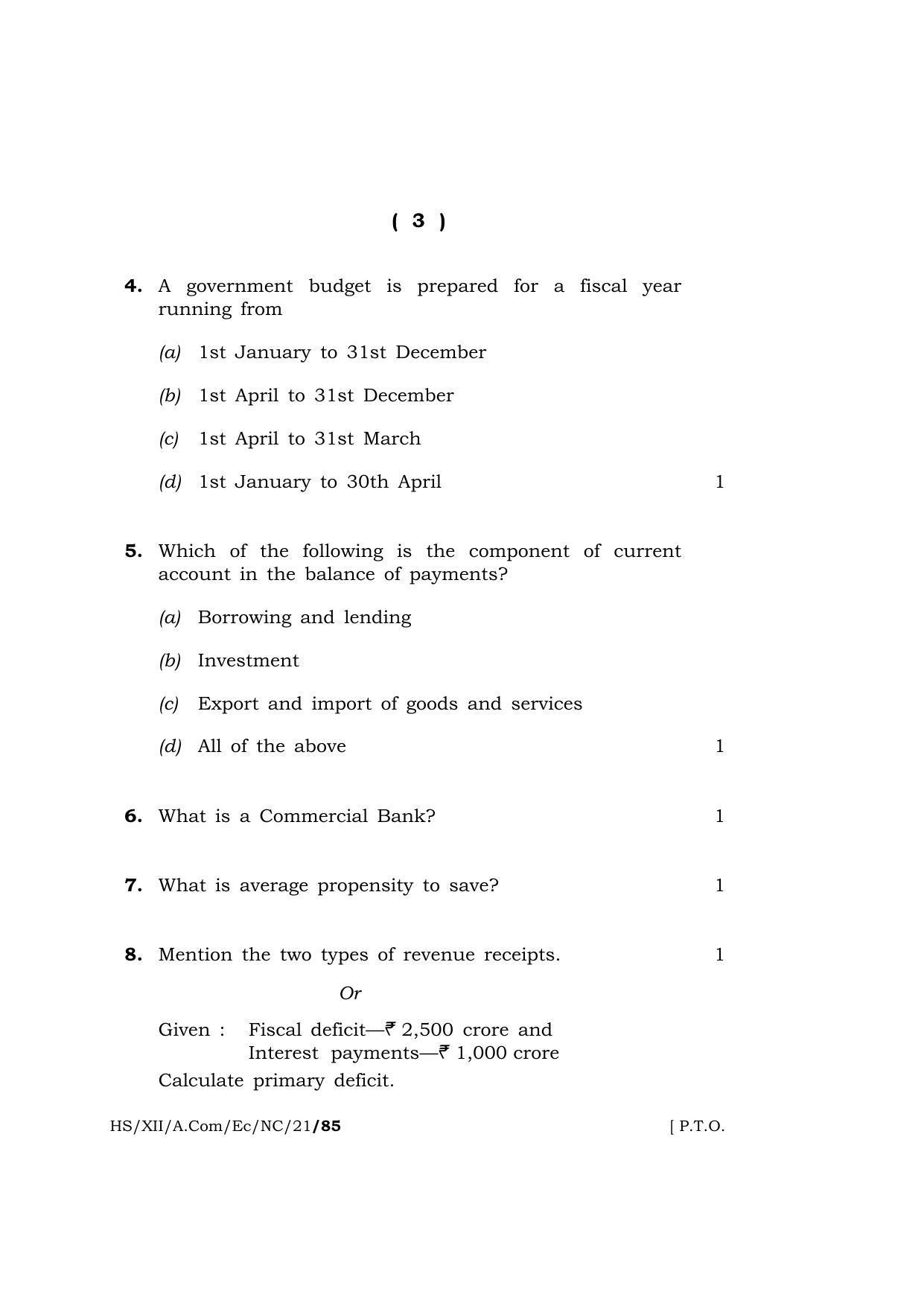 Meghalaya Board (MBOSE) Class 12 ECONOMICS (New Course) (HS-XII-A.Com-Ec-NC-21) 2021 Question Paper - Page 3
