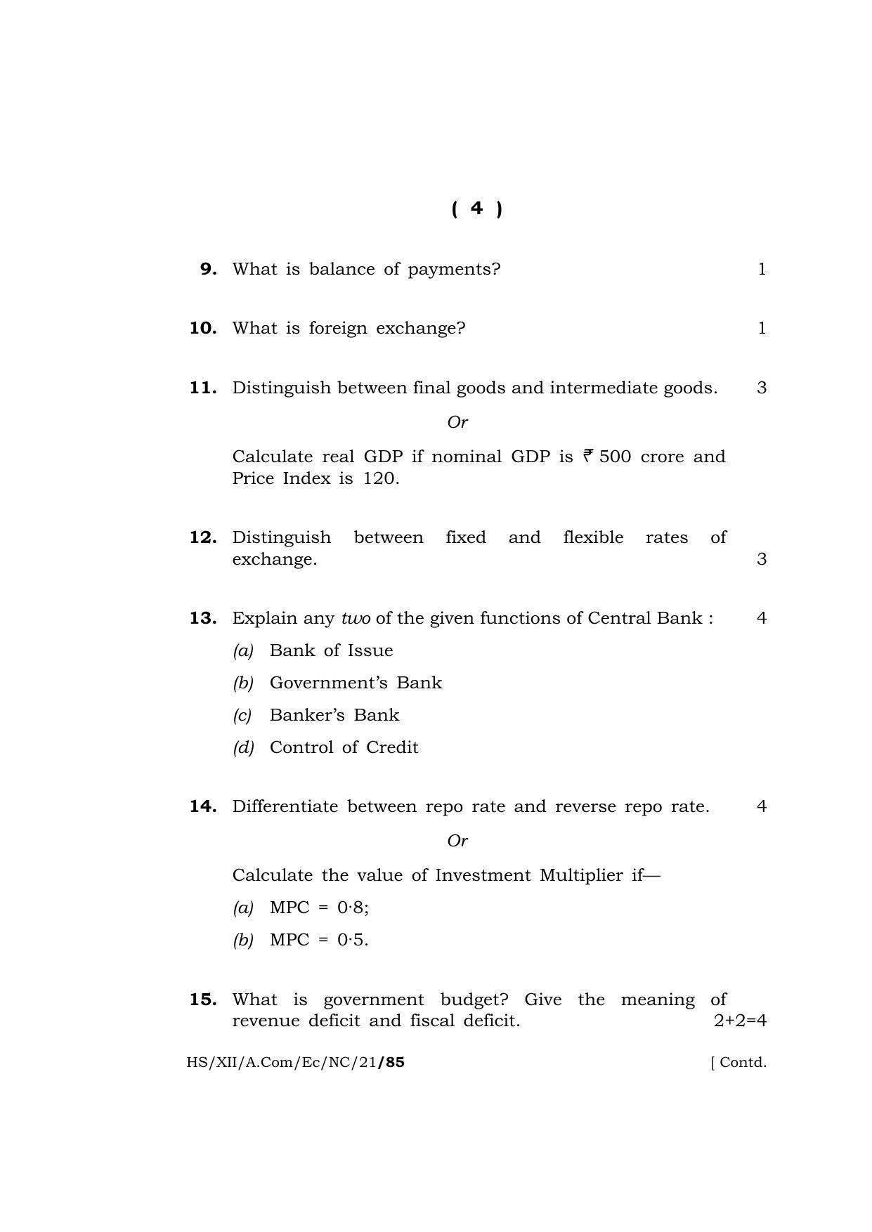 Meghalaya Board (MBOSE) Class 12 ECONOMICS (New Course) (HS-XII-A.Com-Ec-NC-21) 2021 Question Paper - Page 4