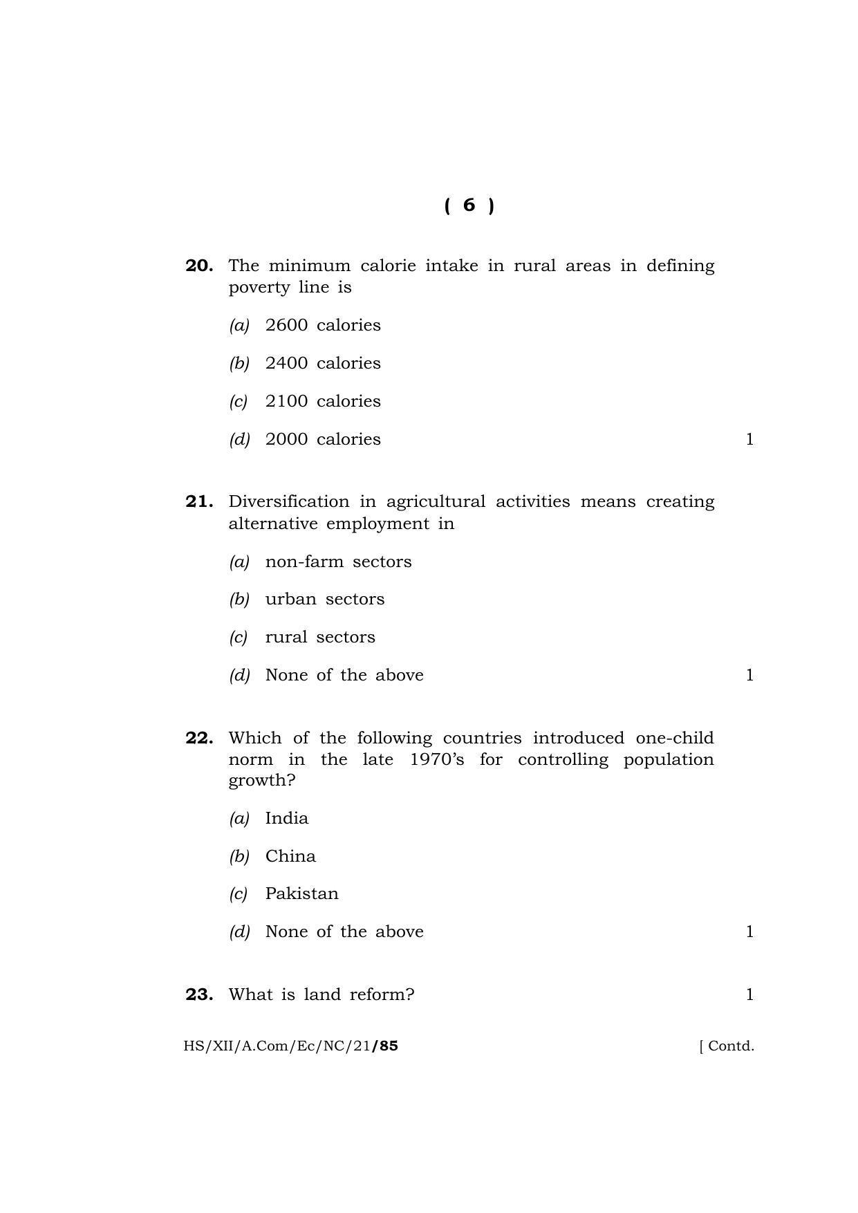 Meghalaya Board (MBOSE) Class 12 ECONOMICS (New Course) (HS-XII-A.Com-Ec-NC-21) 2021 Question Paper - Page 6