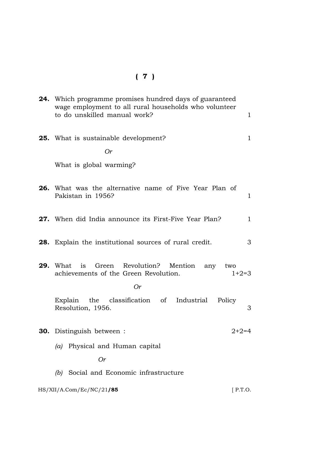 Meghalaya Board (MBOSE) Class 12 ECONOMICS (New Course) (HS-XII-A.Com-Ec-NC-21) 2021 Question Paper - Page 7