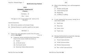 Meghalaya Board (MBOSE) Class 11 Tourism & Hospitality (theory) 2022 Question Paper