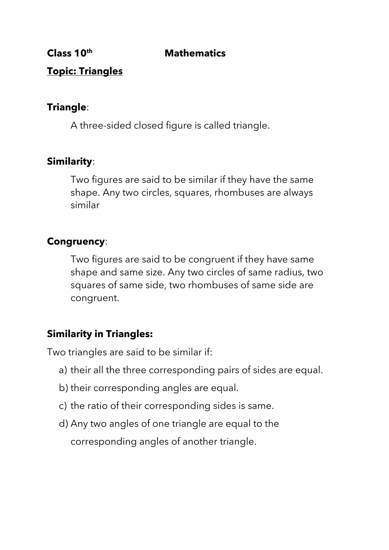 JKBOSE Class 10 Maths: Chapter 6th Triangles-1 Question Bank - Page 1