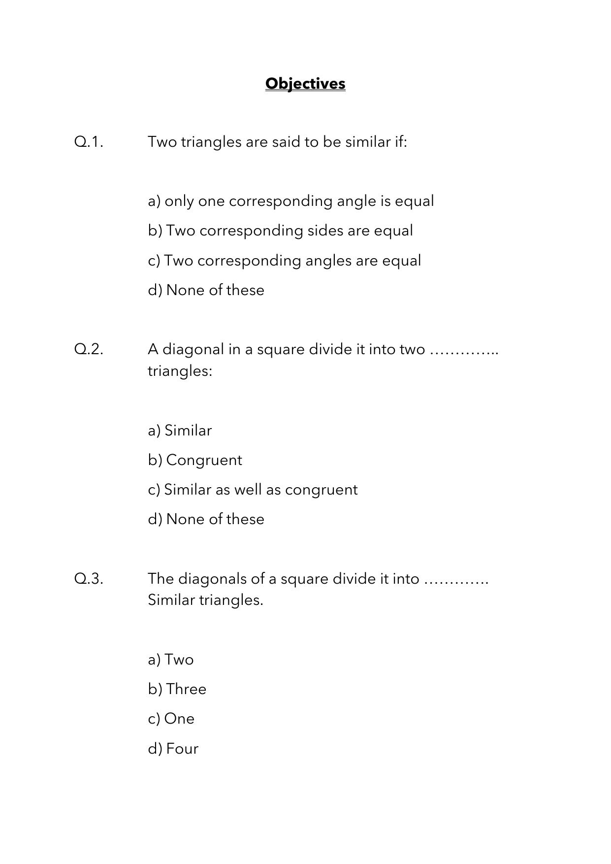 JKBOSE Class 10 Maths: Chapter 6th Triangles-1 Question Bank - Page 2