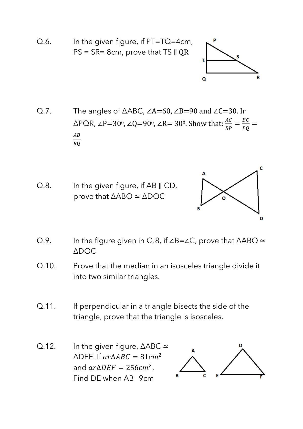 JKBOSE Class 10 Maths: Chapter 6th Triangles-1 Question Bank - Page 9