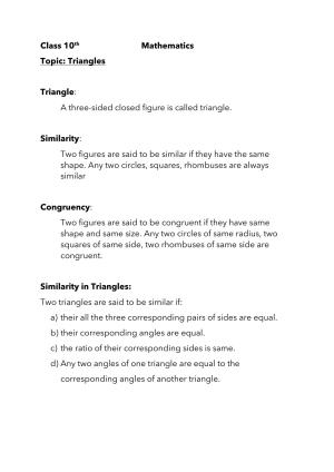JKBOSE Class 10 Maths: Chapter 6th Triangles-1 Question Bank