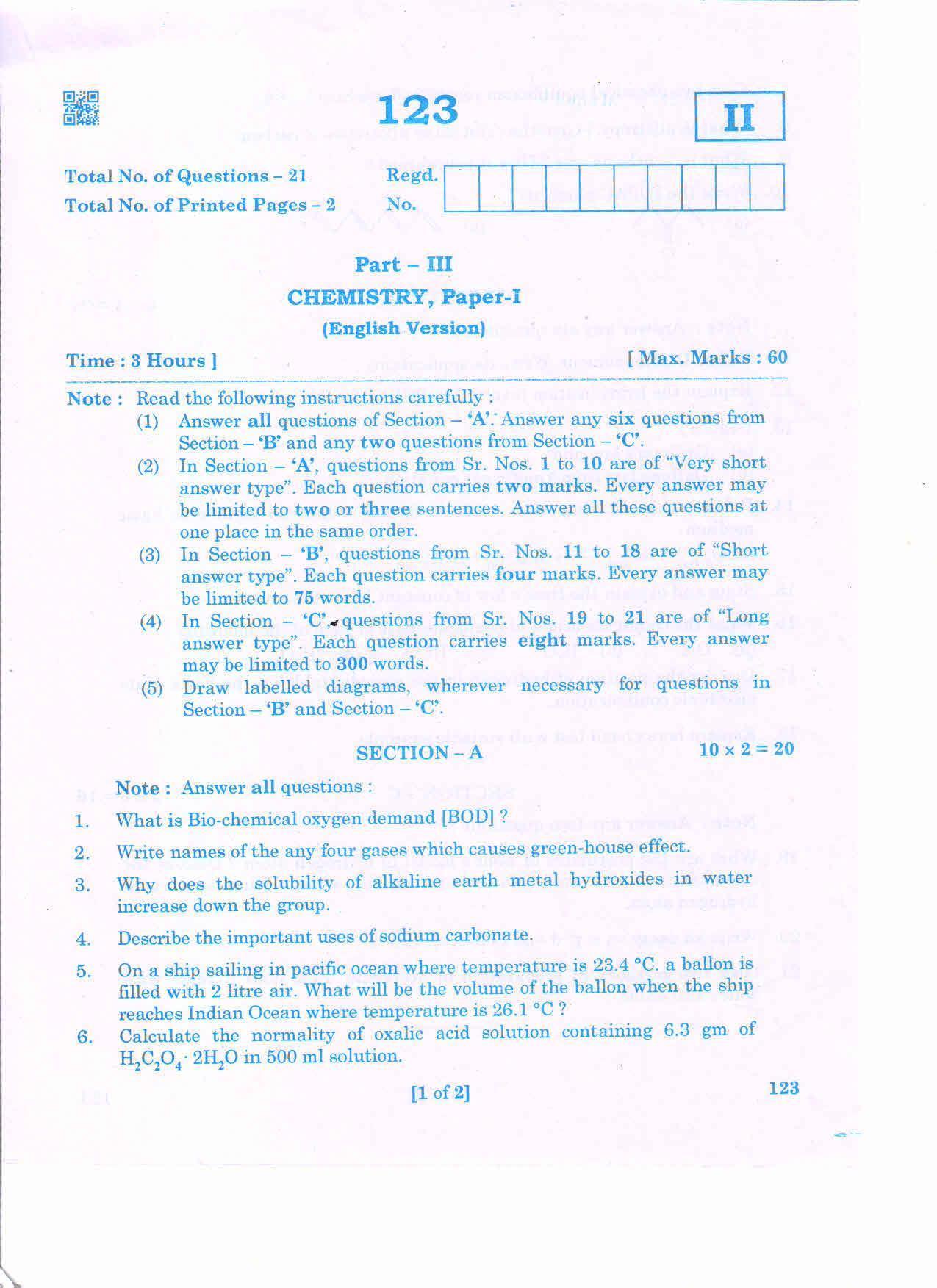 AP 2nd Year General Question Paper March - 2020 - CHEMISTRY-I (EM) - Page 1