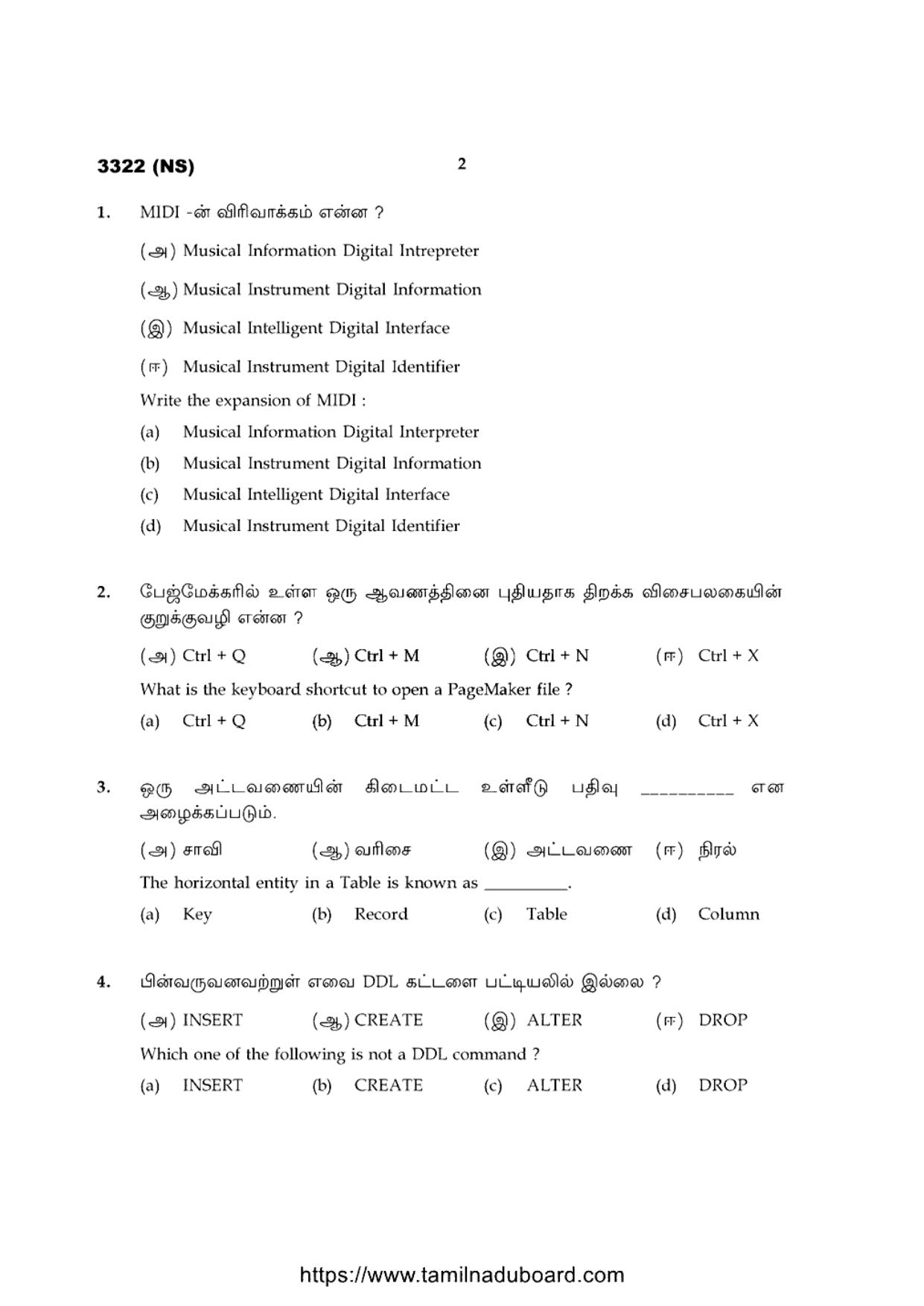 TN Class 12 Computer Applicatio 3322 NS Question Papers 2020 - Page 2