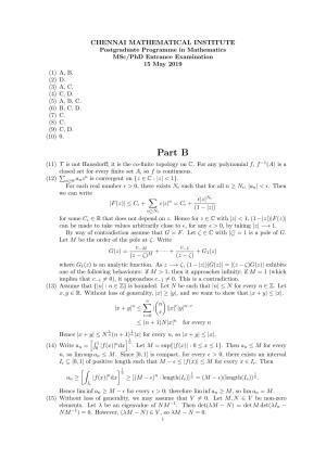 CMI Entrance Exam 2019 Solutions MSc/PhD Mathematics