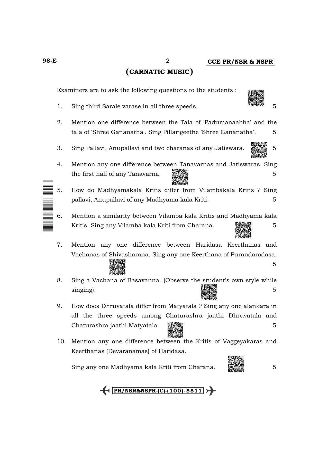 Karnataka SSLC Carnatic/Hindustani Music - English Medium (Supplementary) Question Paper 2022 (C Version-Practical) - Page 2