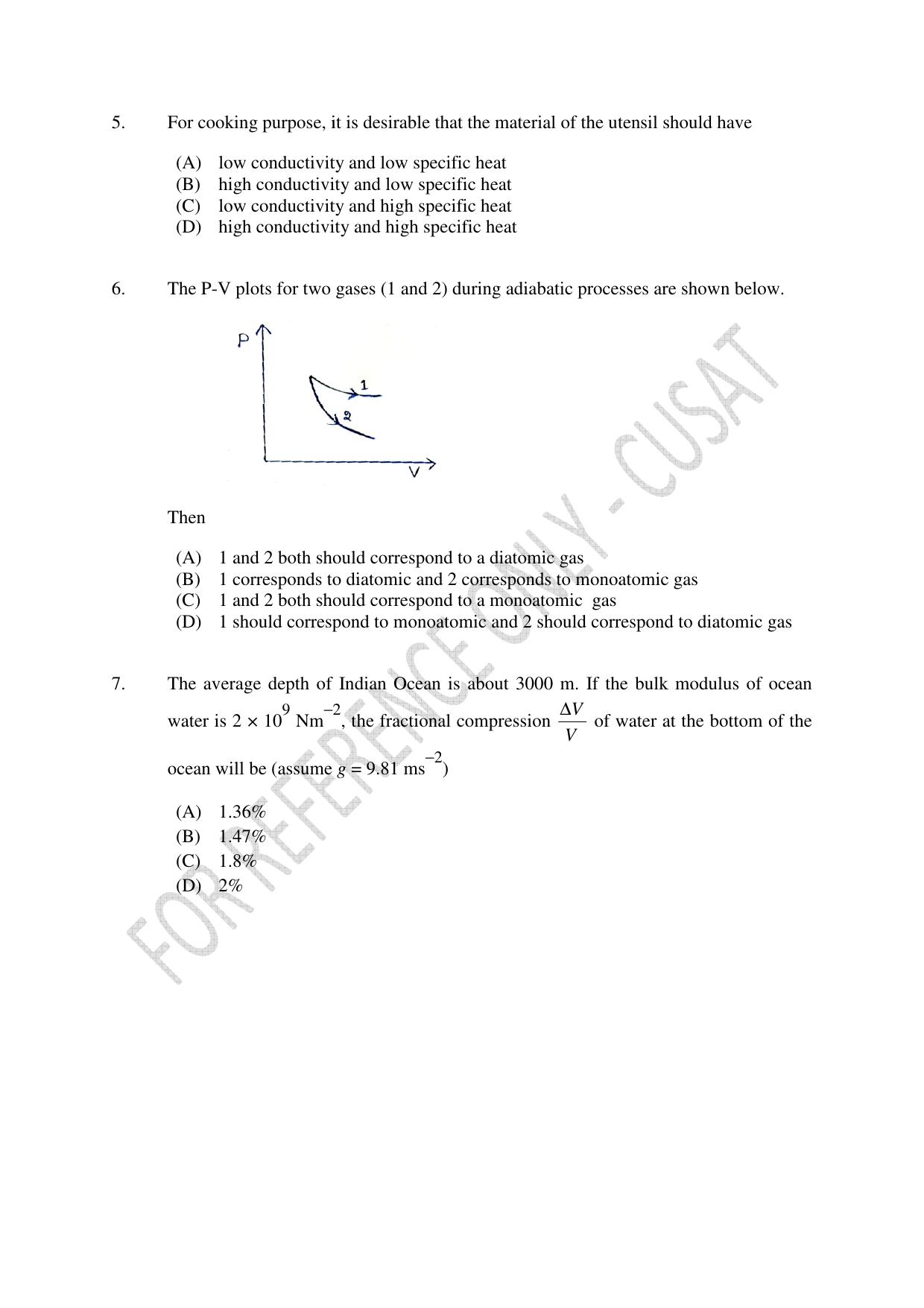 CUSAT CAT 2023 Test For Physics Chemistry Mathematics Shift II Question Paper - Page 2