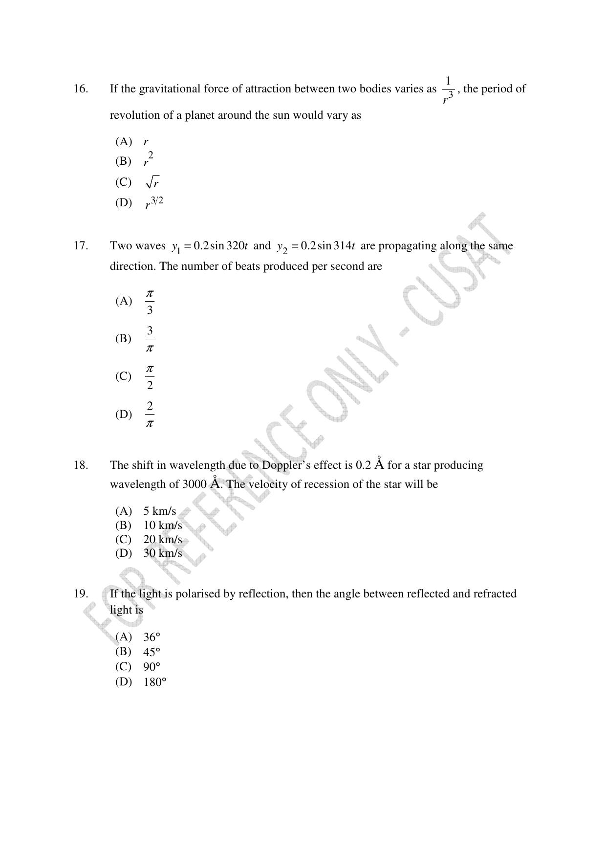 CUSAT CAT 2023 Test For Physics Chemistry Mathematics Shift II Question Paper - Page 5