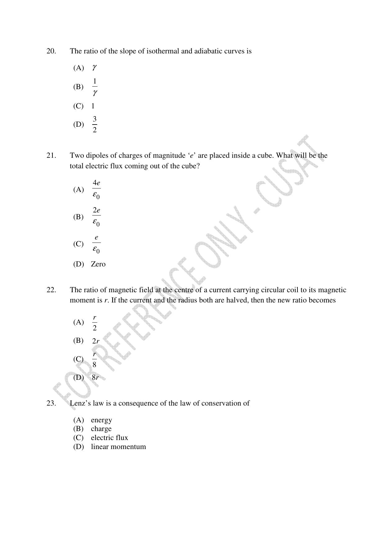 CUSAT CAT 2023 Test For Physics Chemistry Mathematics Shift II Question Paper - Page 6