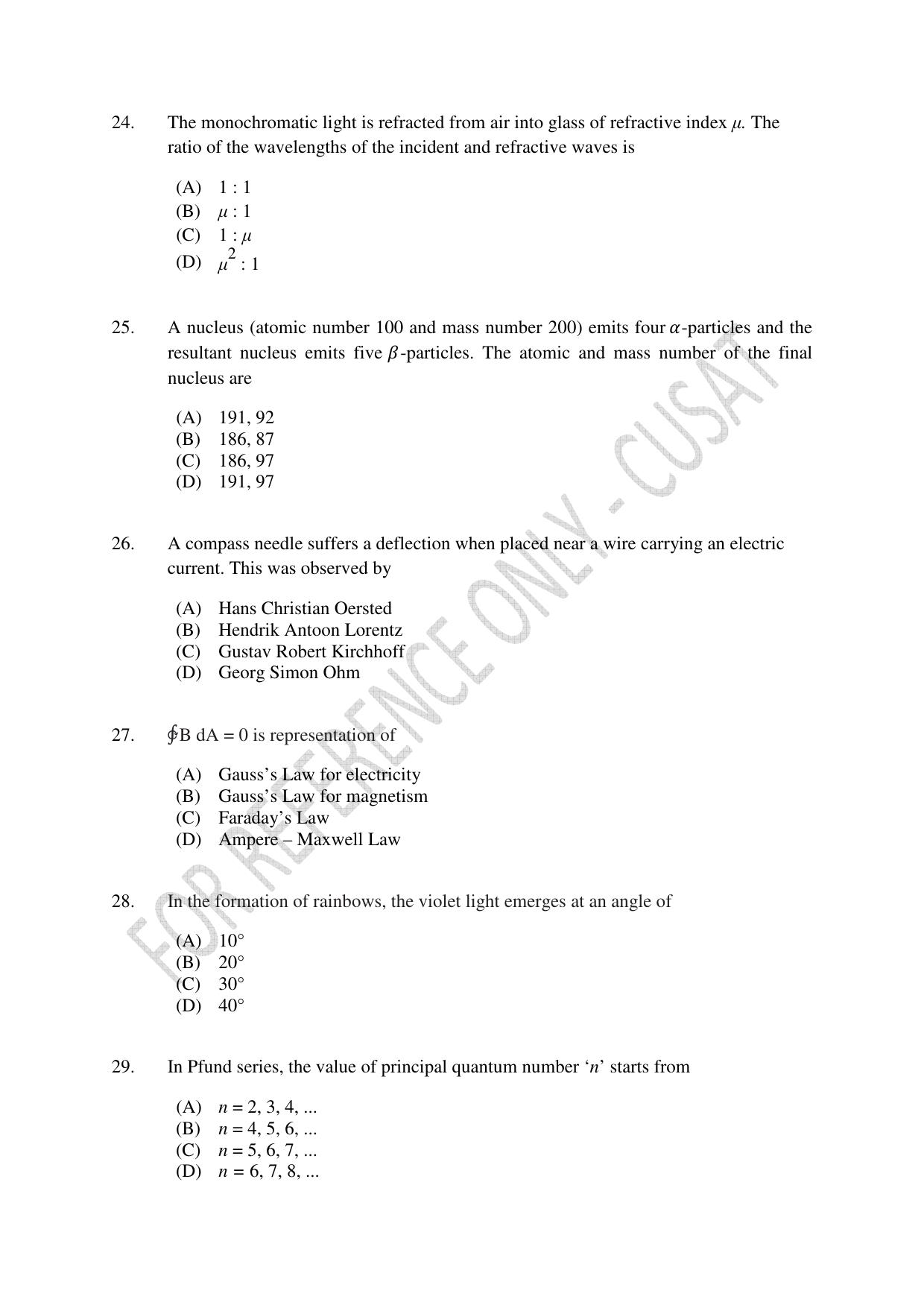 CUSAT CAT 2023 Test For Physics Chemistry Mathematics Shift II Question Paper - Page 7