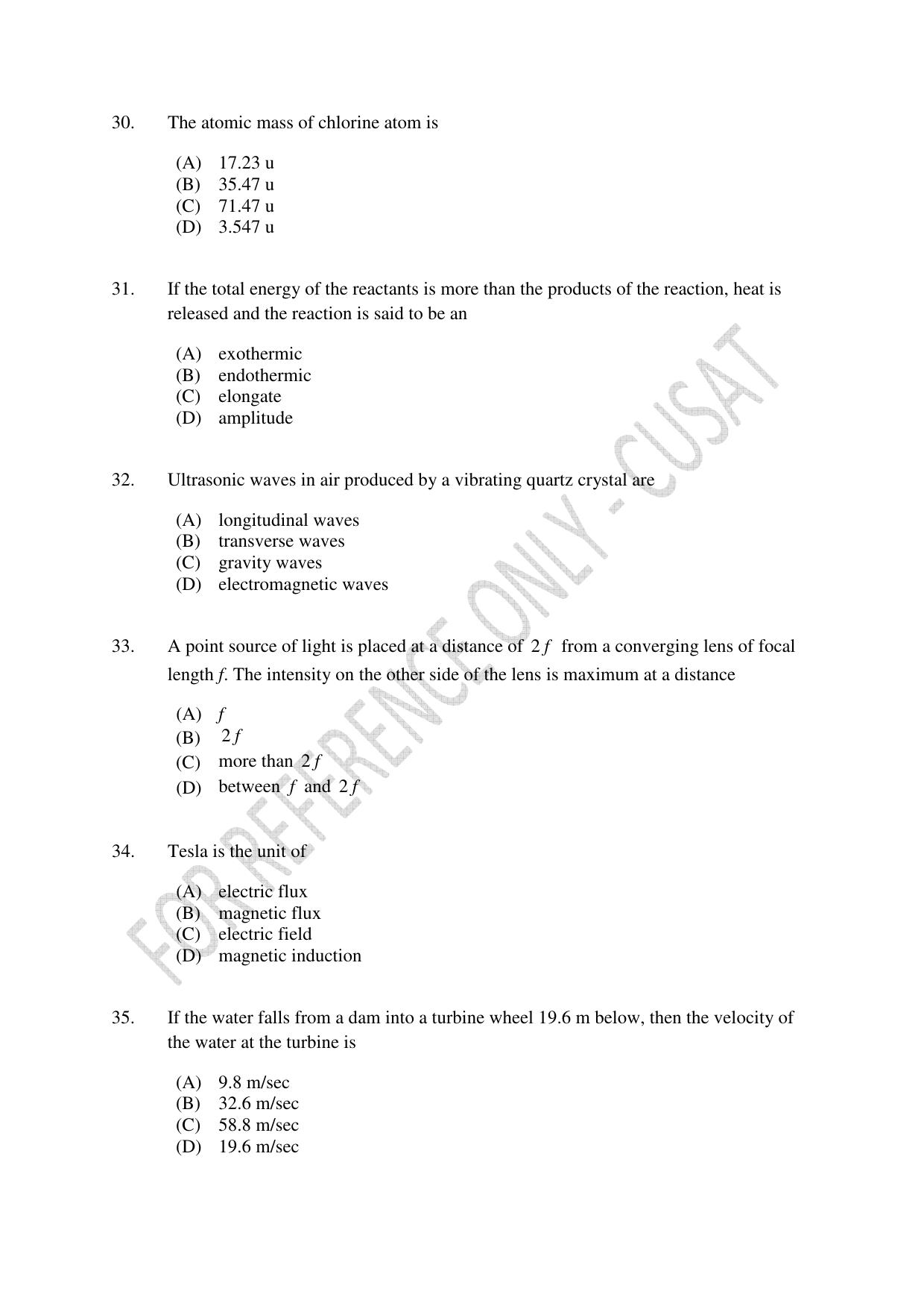 CUSAT CAT 2023 Test For Physics Chemistry Mathematics Shift II Question Paper - Page 8