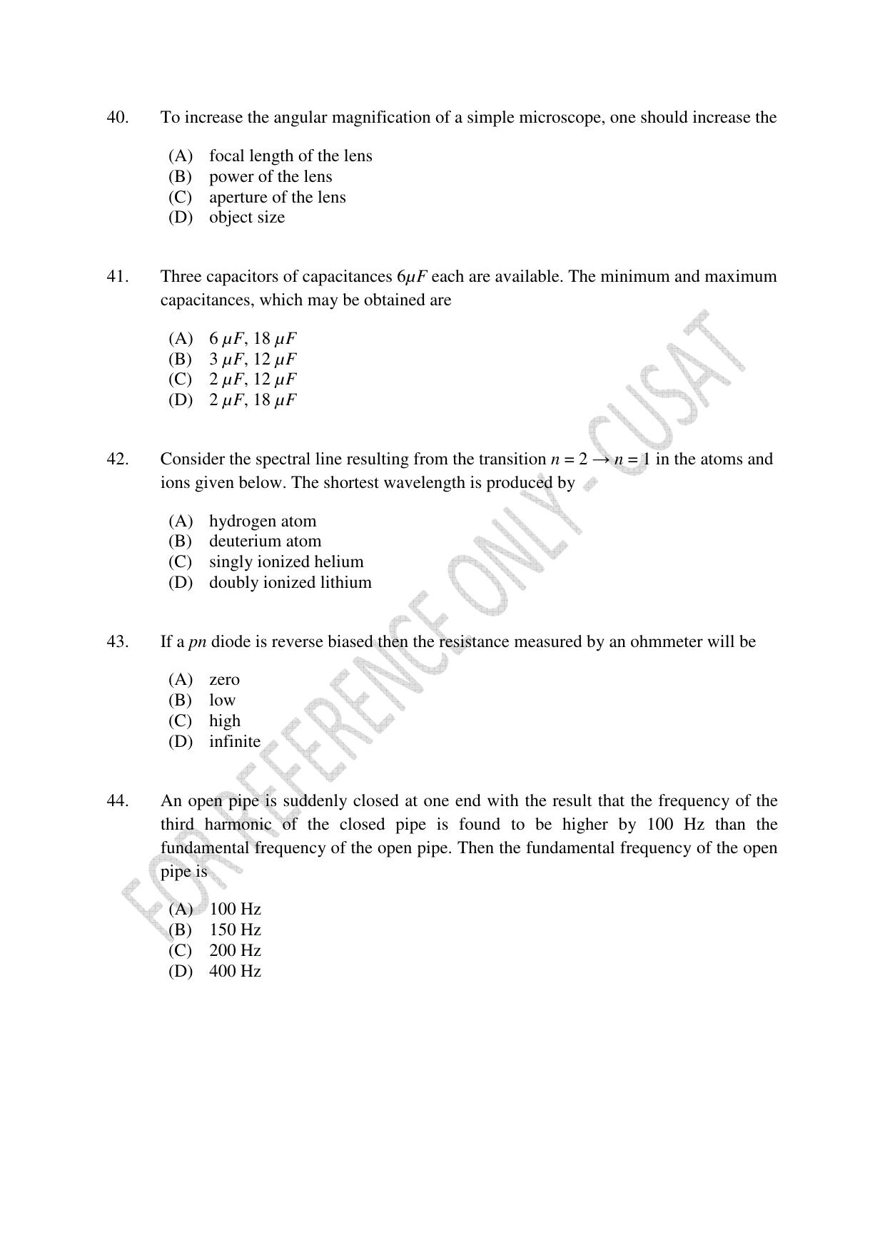 CUSAT CAT 2023 Test For Physics Chemistry Mathematics Shift II Question Paper - Page 10