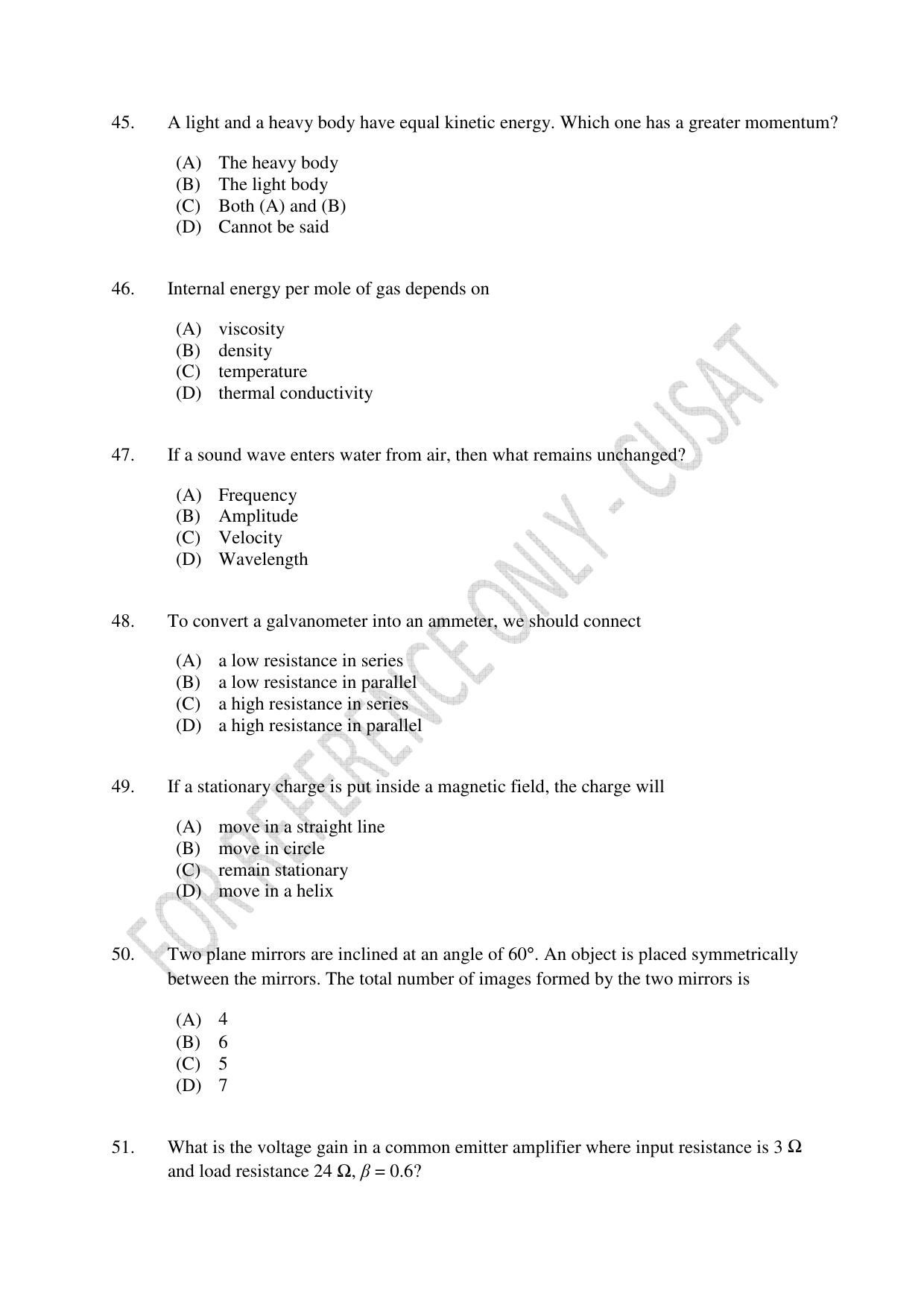 CUSAT CAT 2023 Test For Physics Chemistry Mathematics Shift II Question Paper - Page 11
