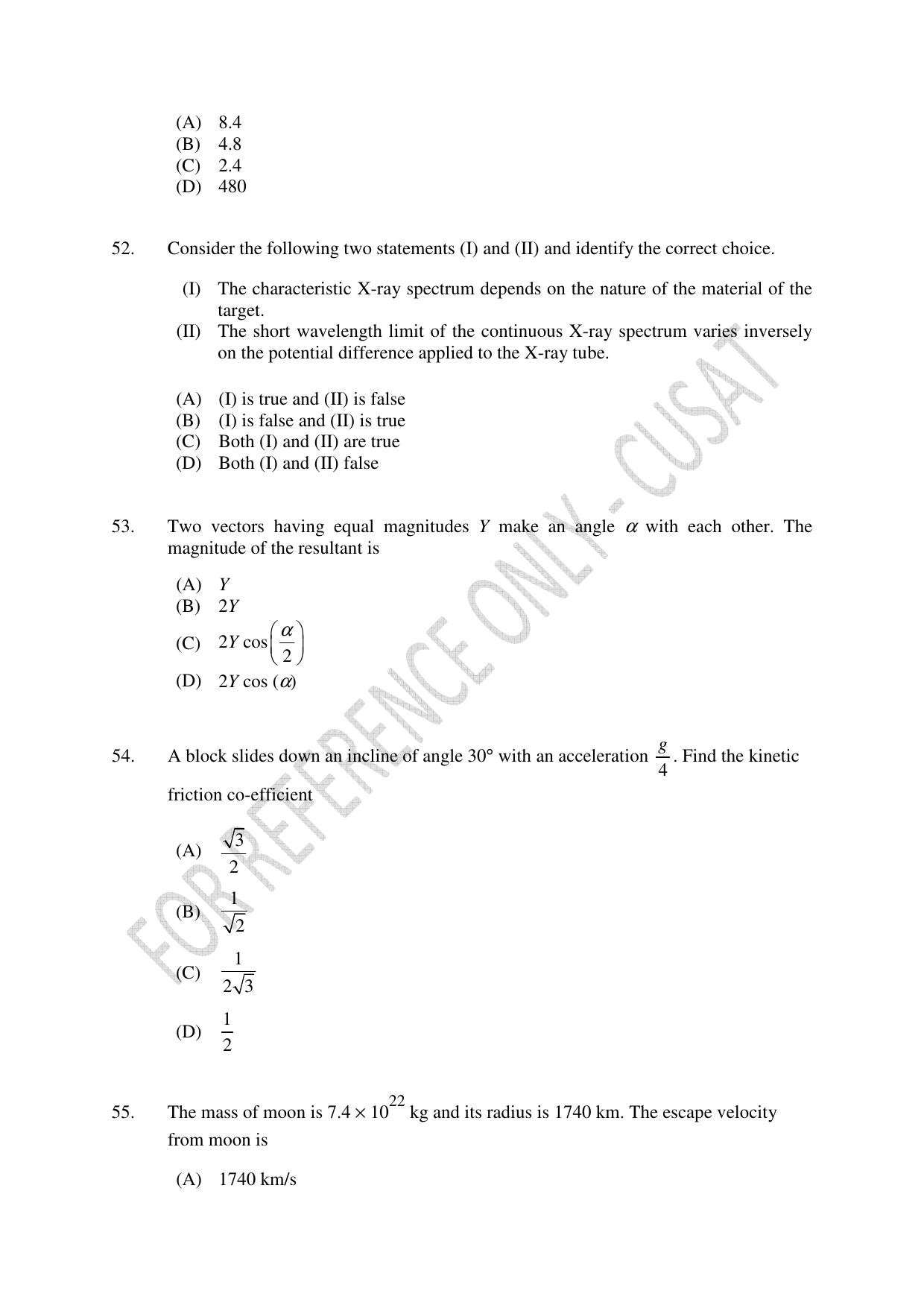 CUSAT CAT 2023 Test For Physics Chemistry Mathematics Shift II Question Paper - Page 12