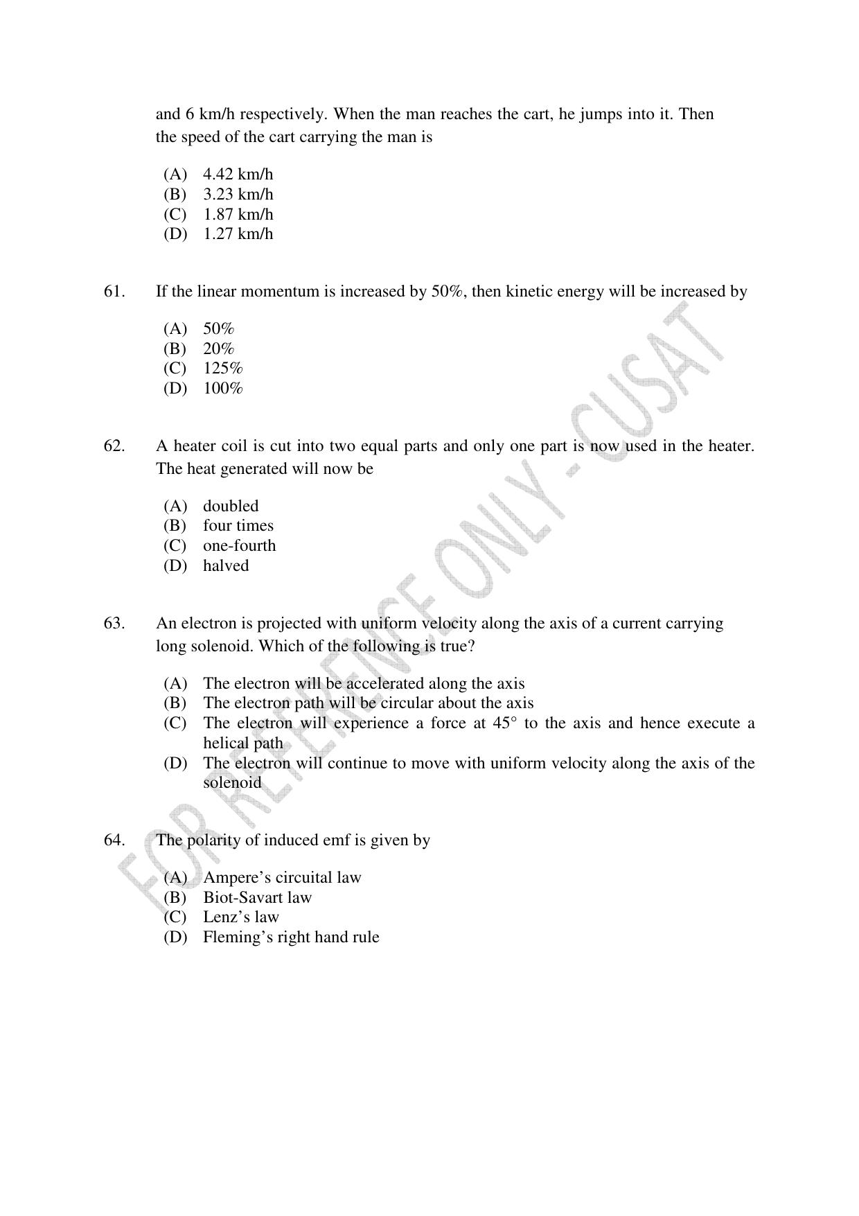 CUSAT CAT 2023 Test For Physics Chemistry Mathematics Shift II Question Paper - Page 14