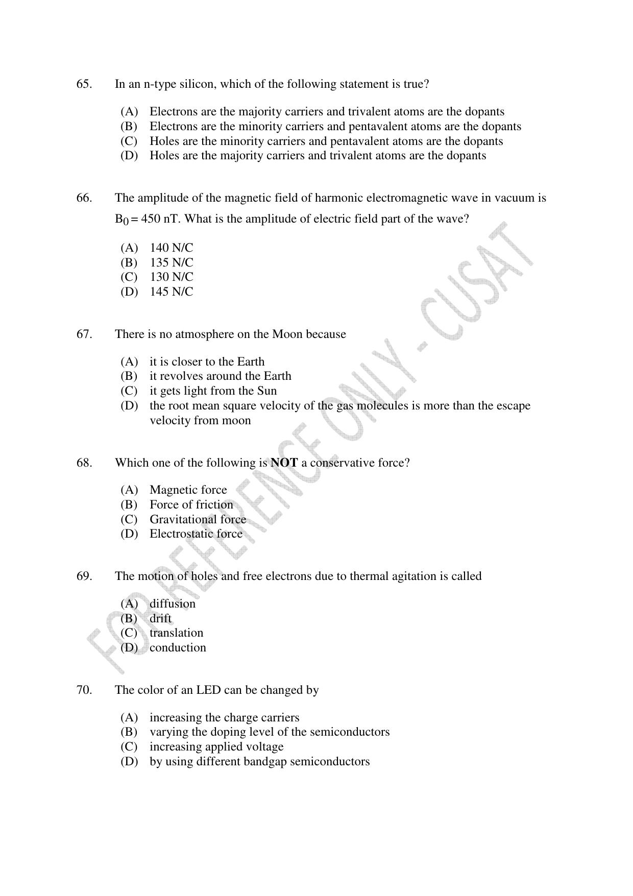 CUSAT CAT 2023 Test For Physics Chemistry Mathematics Shift II Question Paper - Page 15
