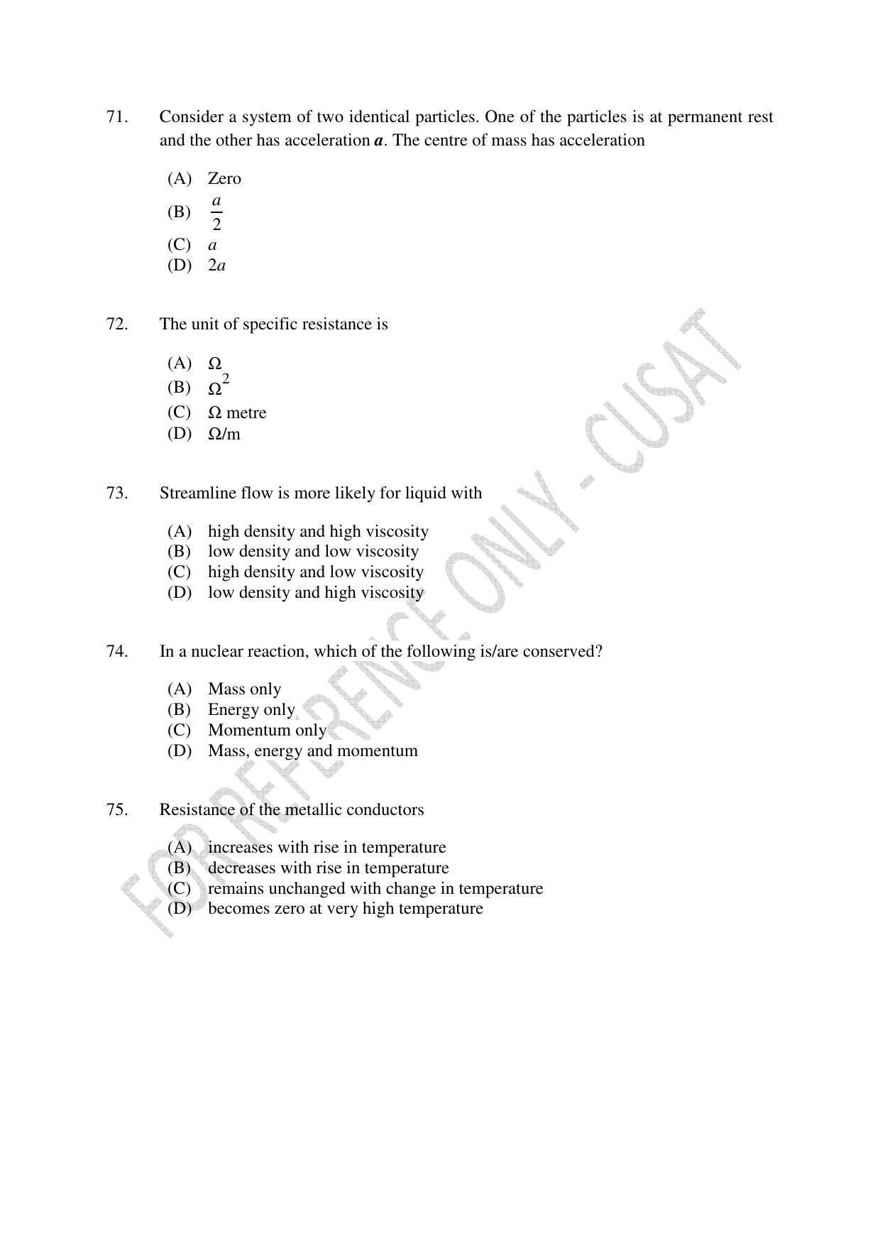 CUSAT CAT 2023 Test For Physics Chemistry Mathematics Shift II Question Paper - Page 16