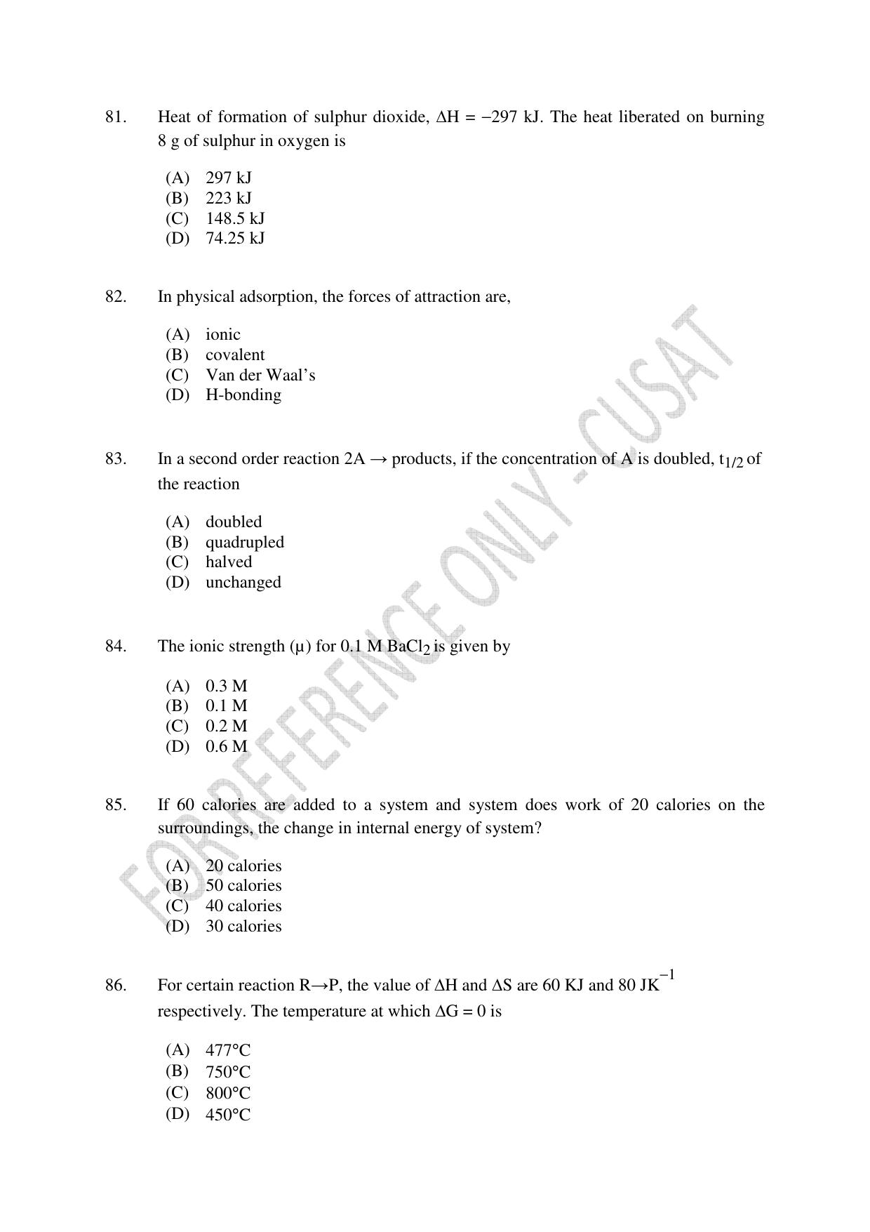 CUSAT CAT 2023 Test For Physics Chemistry Mathematics Shift II Question Paper - Page 18