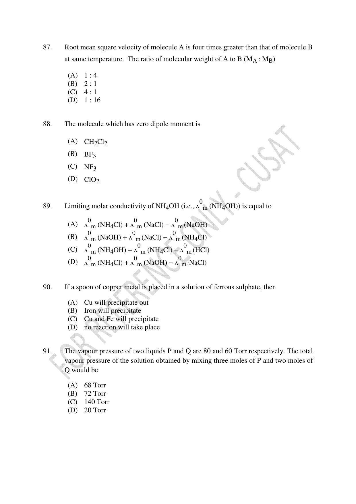 CUSAT CAT 2023 Test For Physics Chemistry Mathematics Shift II Question Paper - Page 19