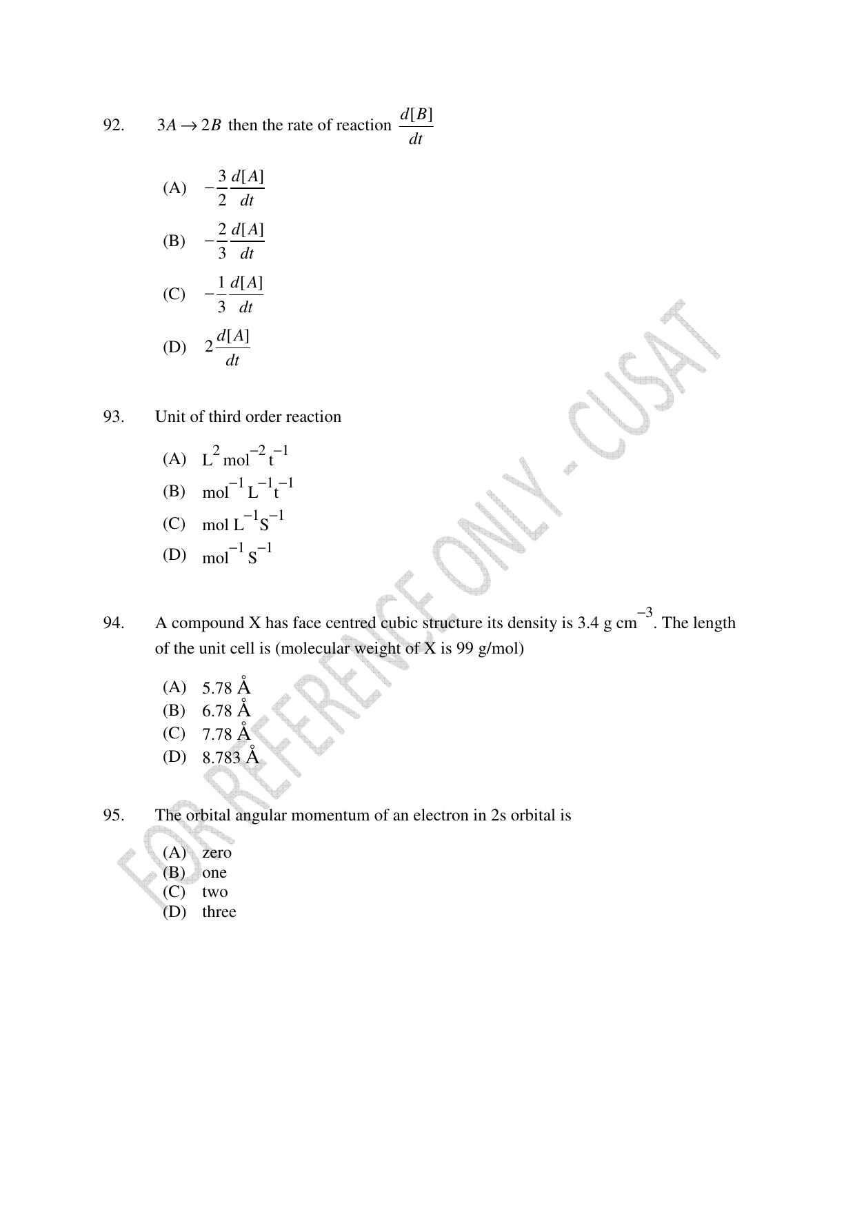 CUSAT CAT 2023 Test For Physics Chemistry Mathematics Shift II Question Paper - Page 20