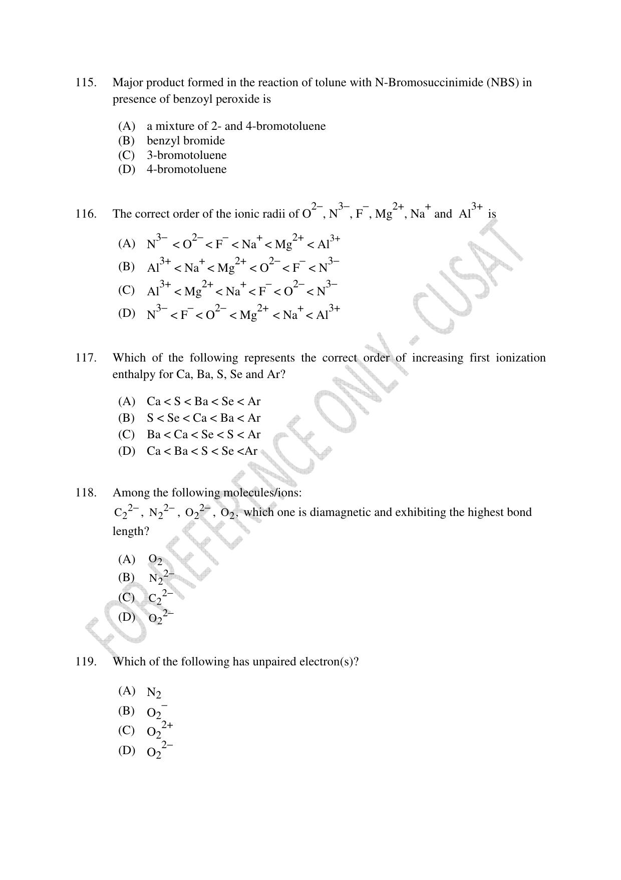CUSAT CAT 2023 Test For Physics Chemistry Mathematics Shift II Question Paper - Page 25