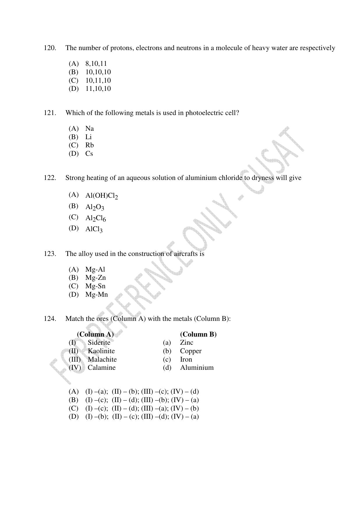 CUSAT CAT 2023 Test For Physics Chemistry Mathematics Shift II Question Paper - Page 26