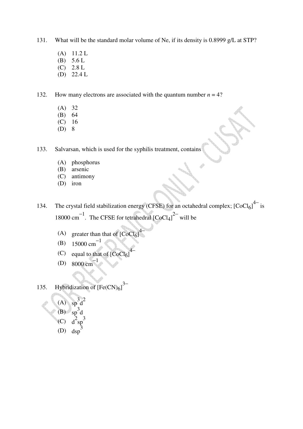 CUSAT CAT 2023 Test For Physics Chemistry Mathematics Shift II Question Paper - Page 28