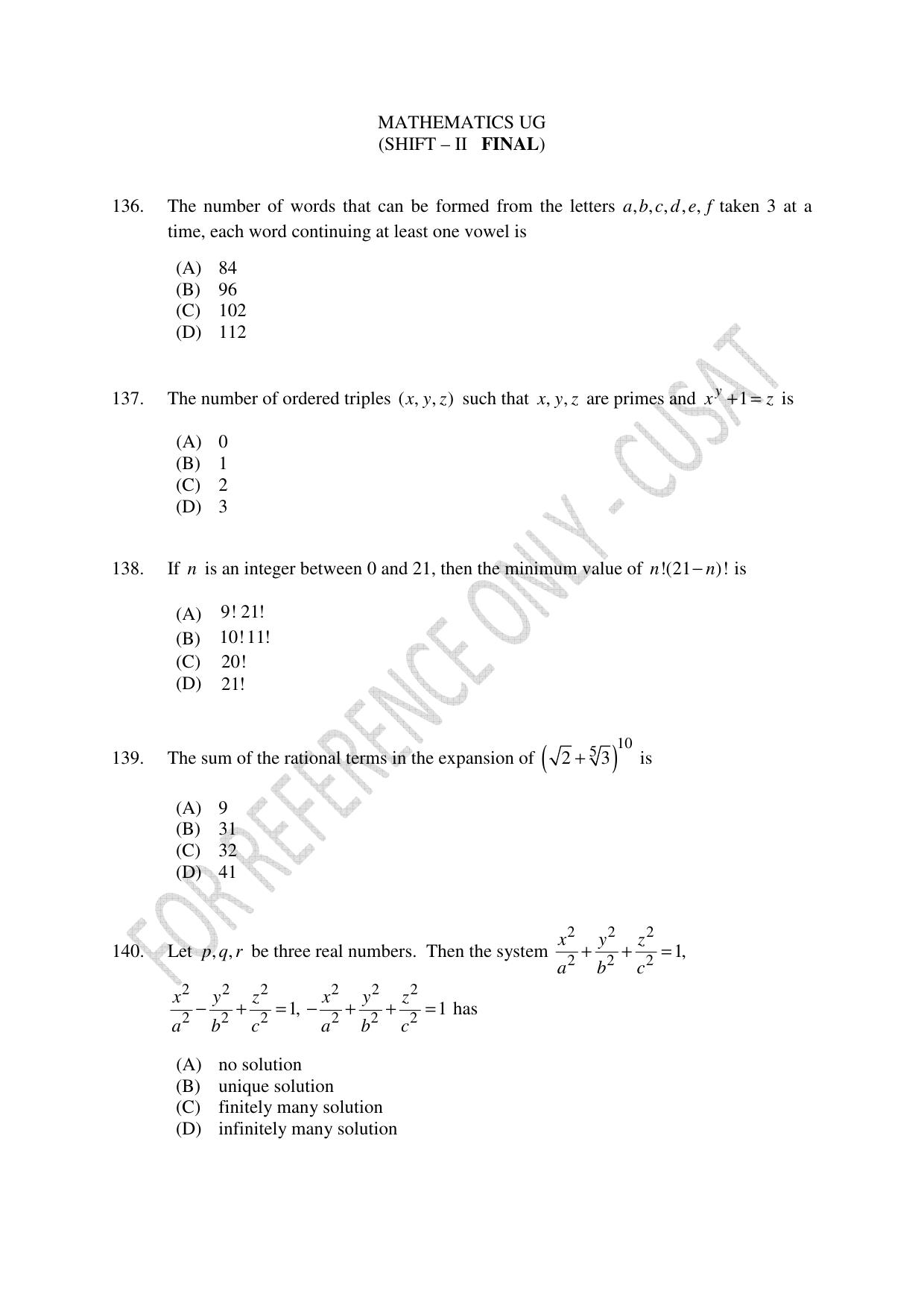 CUSAT CAT 2023 Test For Physics Chemistry Mathematics Shift II Question Paper - Page 29