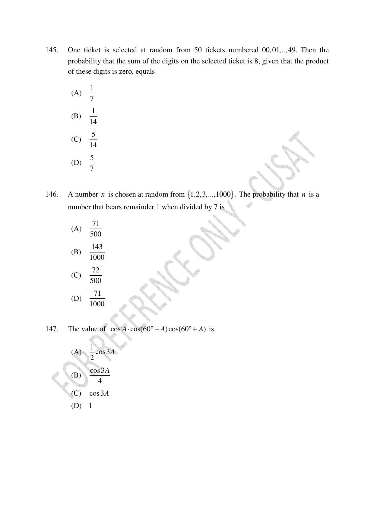 CUSAT CAT 2023 Test For Physics Chemistry Mathematics Shift II Question Paper - Page 31
