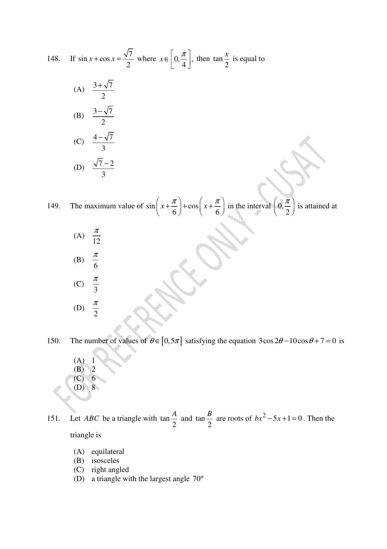 CUSAT CAT 2023 Test For Physics Chemistry Mathematics Shift II Question Paper - Page 32