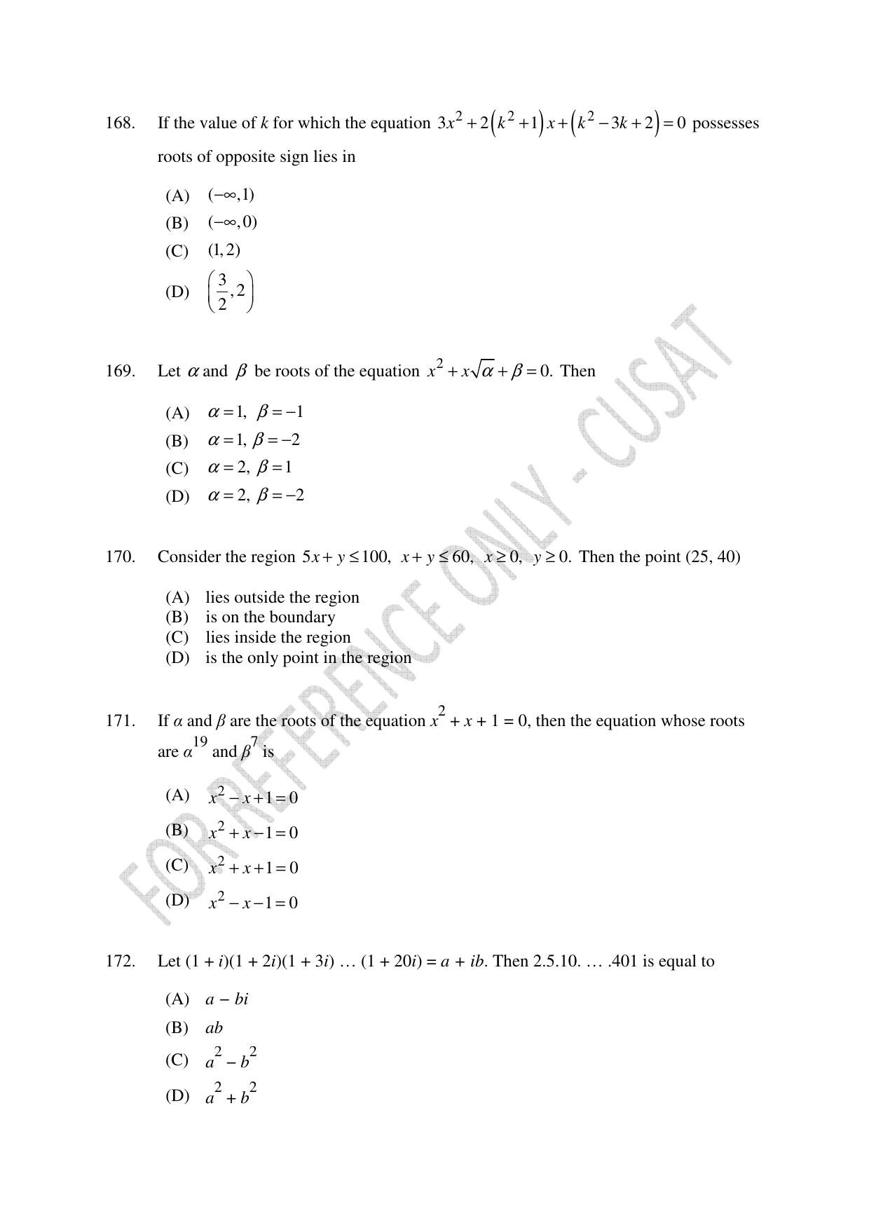 CUSAT CAT 2023 Test For Physics Chemistry Mathematics Shift II Question Paper - Page 37